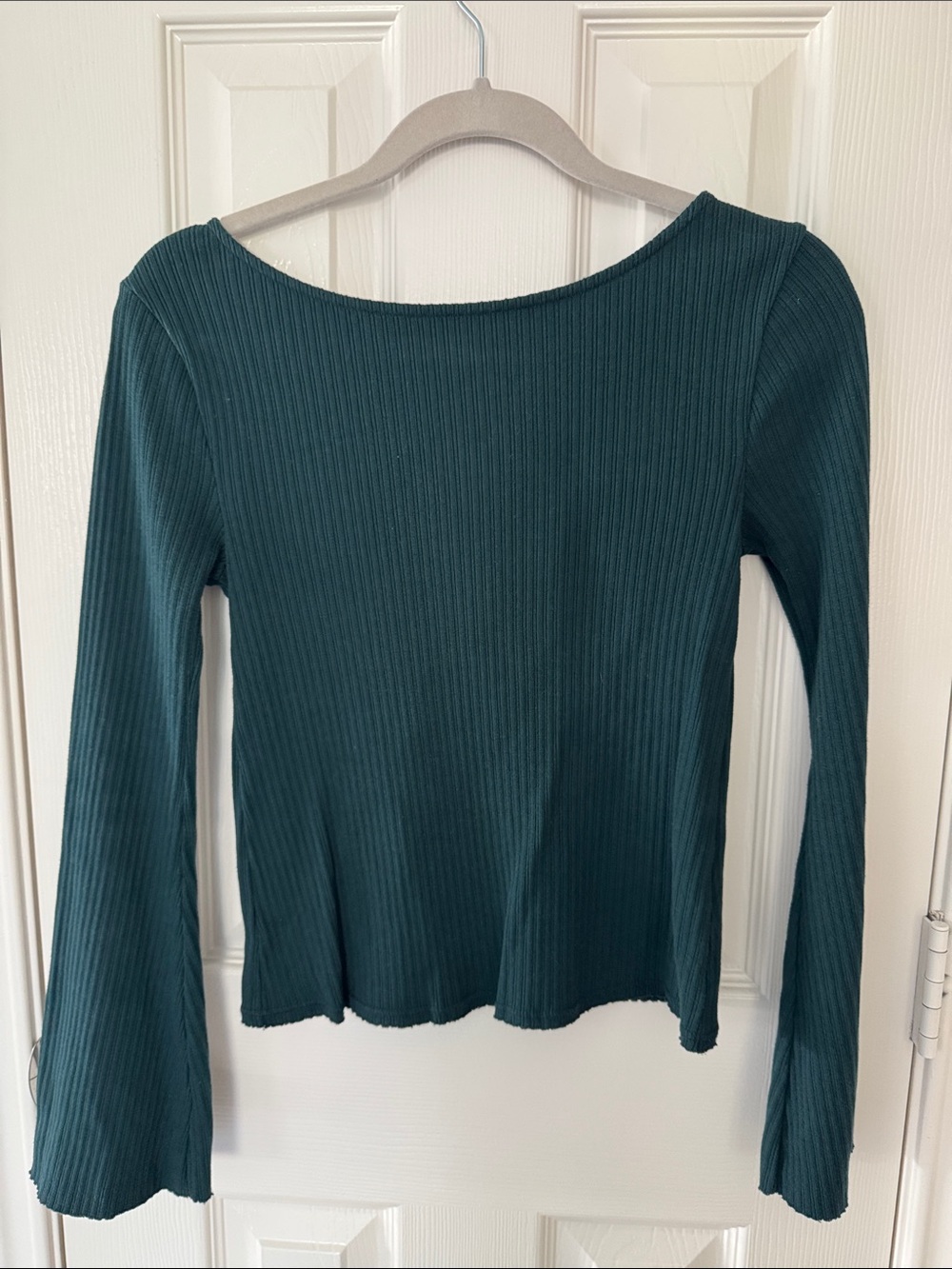 Free People Teal Ribbed Boatneck Long Sleeve Top